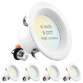 Luxrite 4" LED Recessed Can Lights 5 CCT Selectable 2700K-5000K 14W (75W Equivalent) 950LM Dimmable 4-Pack LR23793-4PK